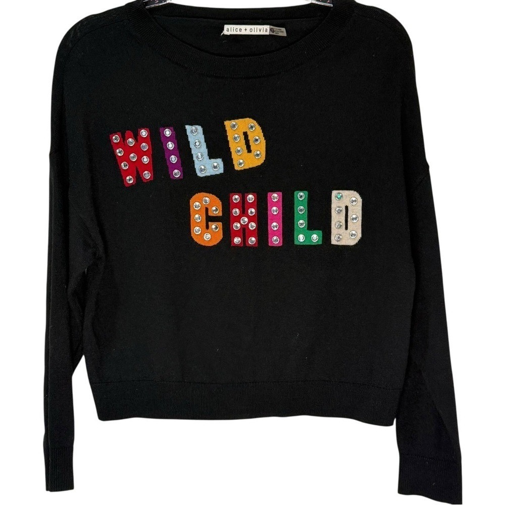 Alice + Olivia Bao Wild Child Black Embellished Wool Sweater ASO Miley Cyrus XS